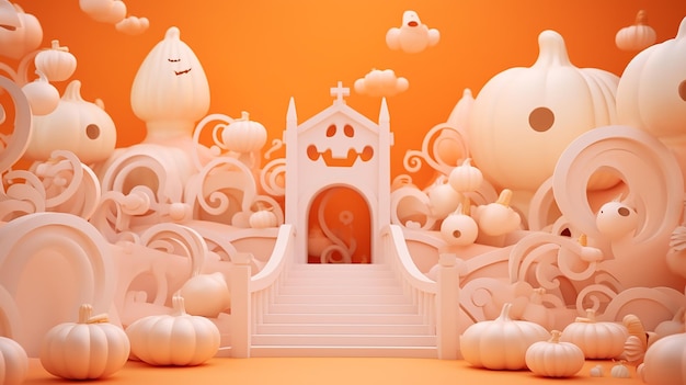 Luxury 3D rendering di Halloween con sfondo di zucca