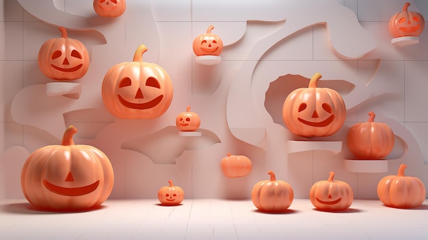 Luxury 3D rendering di Halloween con sfondo di zucca