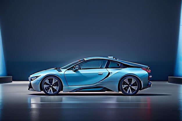 Luxury e una BMW i8 argentata sotto le luci nello showroom dell'Istanbul Turkey International Auto Show