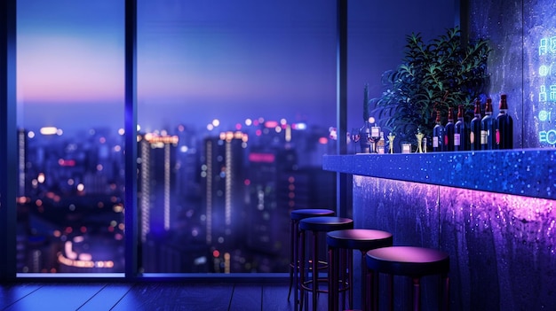 Luxury Rooftop Bar City View Scena notturna Immagine