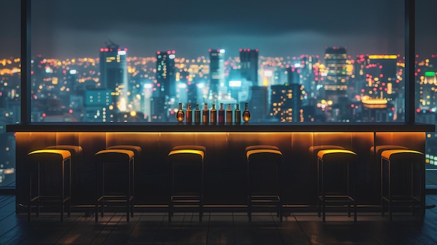 Luxury Rooftop Bar City View Scena notturna Immagine