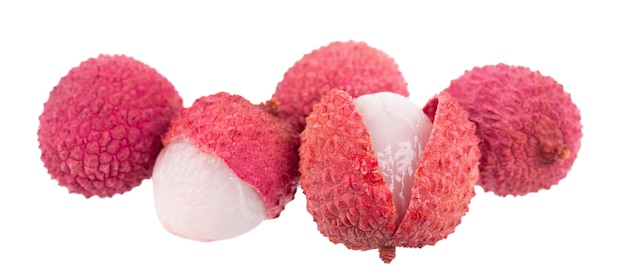 Lychee frutta isolata su sfondo bianco tropicale esotica fresca frutta matura litchi chinensis clipping