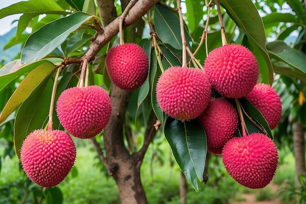 Lychee Lichi fresco nel frutteto della Thailandia settentrionale