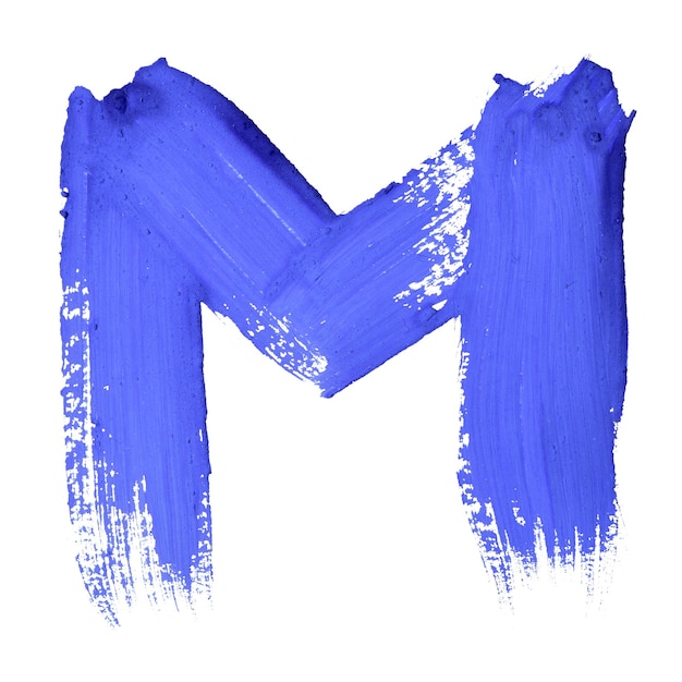 M Lettere scritte a mano blu su sfondo bianco