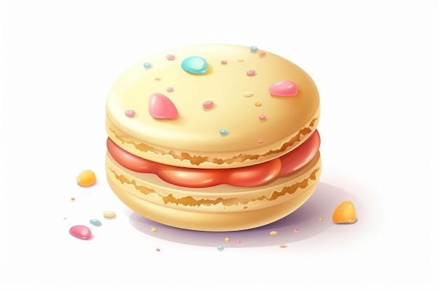 Macaron alla vaniglia in stile cartone animato su bianco AI generato