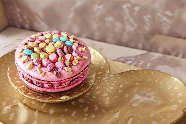 Macaron amaretti rosa stile barbie illustrazione generativa ai