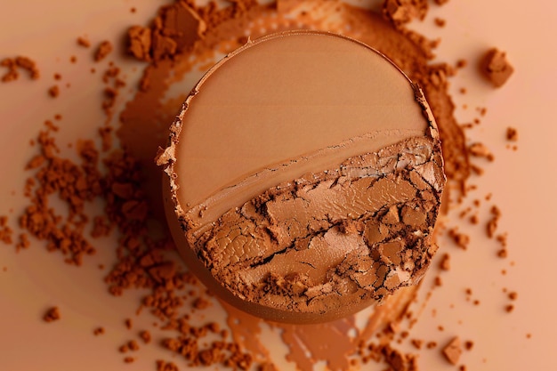 Macaron con polvere di cacao schiacciata su uno sfondo beige in primo piano