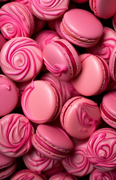 macaron rosa con glassa rosa sulla parte superiore nello stile di stropicciato e spiegazzato