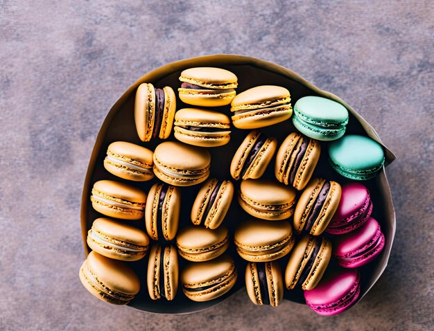 macarons colorati in fila pasticceria rosa spuntino dolce gustoso tradizionale giallo