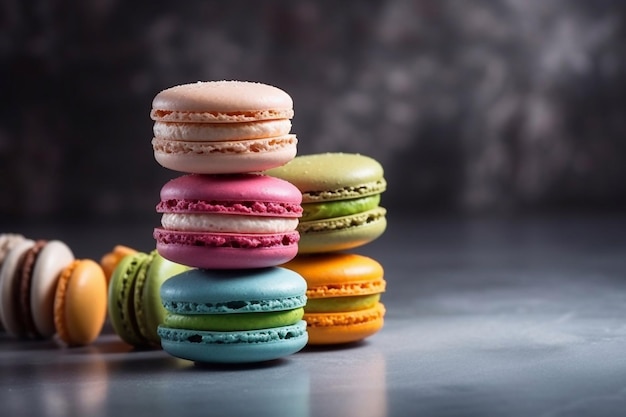 Macarons colorati primo piano Dono Macarons Copia spazio Generative AI