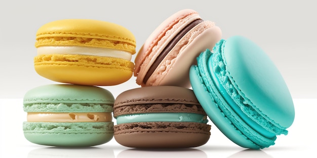 Macarons colorati su sfondo bianco