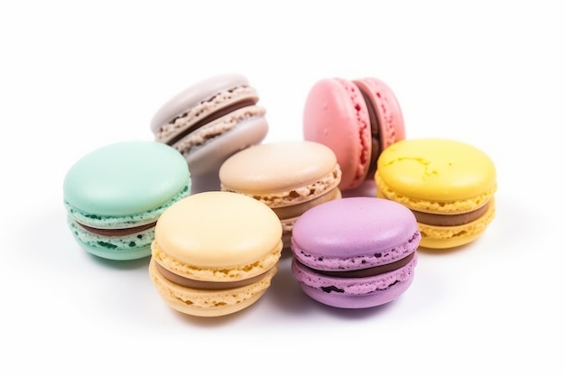 Macarons in vari colori in stile cartone animato su bianco AI generato