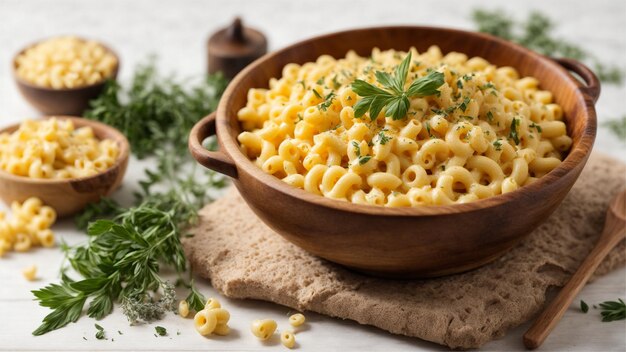 Maccheroni al forno cremosi e formaggio su uno sfondo pulito