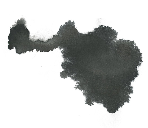 Macchia dell'acquerello astratta disegnata a mano nera isolata su sfondo bianco