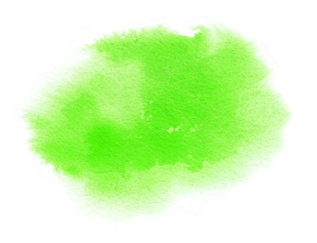 Macchia dell'acquerello verde brillante con tratto di pittura ad acquerello su carta bianca per il design di primavera