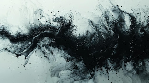 Macchie di inchiostro su uno sfondo acrilico bianco e nero sfondo astratto