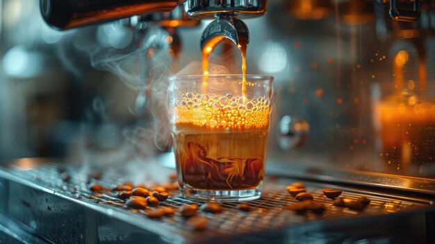 Macchina automatica per il caffè che prepara una tazza perfetta di vapore che si eleva dal caffè caldo