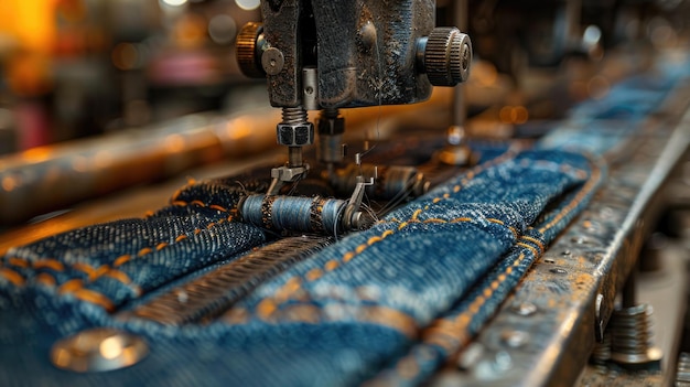 Macchina da cucire industriale per cucire insieme tessuto denim a consistenza robusta