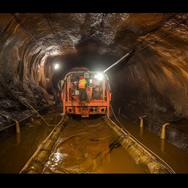 macchina da miniera funzionante perforazione in una miniera tunnel di estrazione di minerali