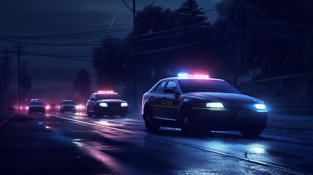 macchina della polizia di notte
