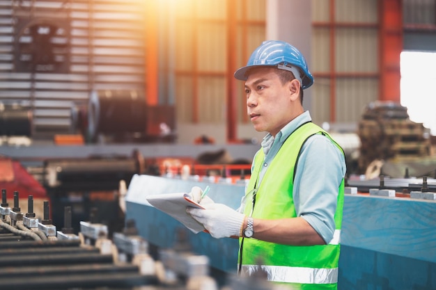 Macchina di controllo di lavoro dell'ingegnere asiatico in fabbrica