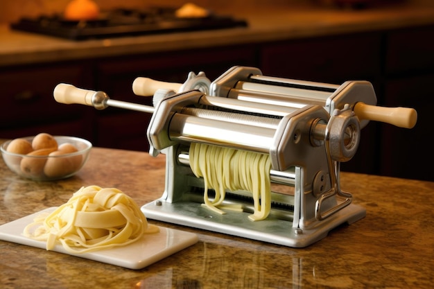 Macchina per pasta a manovella con sfoglia creata con l'intelligenza artificiale generativa