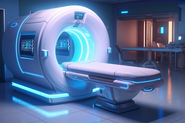 macchina per risonanza magnetica arafed con una luce blu in un ospedale ai generativa