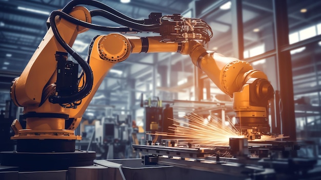 Macchina utensile a braccio robotico AI generativa presso l'impianto di produzione industrialeIndustria di fabbrica intelligente 40 co