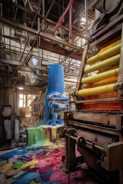 Macchinari in tessuto di tessitura di fabbrica tessile creato con intelligenza artificiale generativa