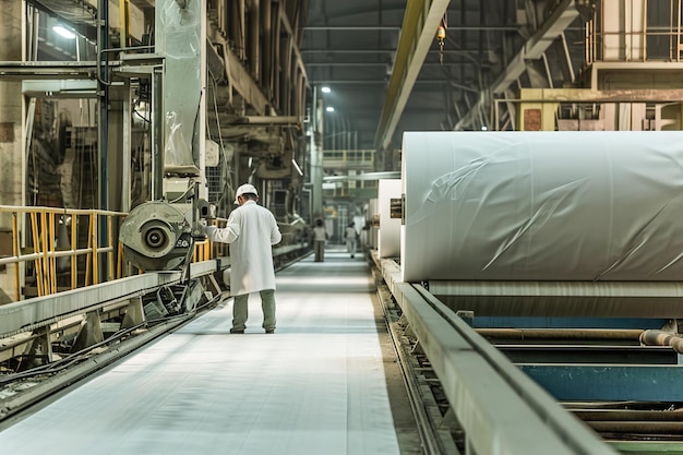 Macchinari per la produzione di carta per la polperizzazione, la raffinazione e la formazione della carta I lavoratori gestiscono le attrezzature.