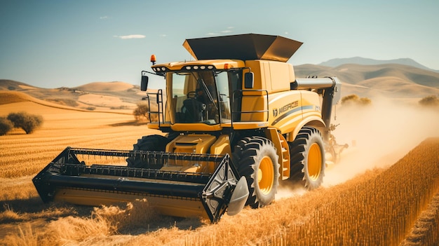 Macchine agricole che lavorano in un'azienda agricola che raccoglie grano