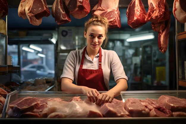 Macellaio che lavora in una macelleria