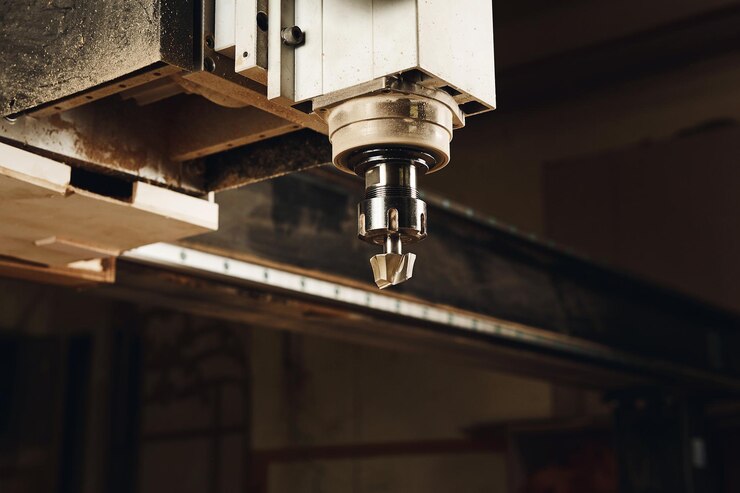 Photo machine tool in wood factory with drilling cnc machines computer numerical control