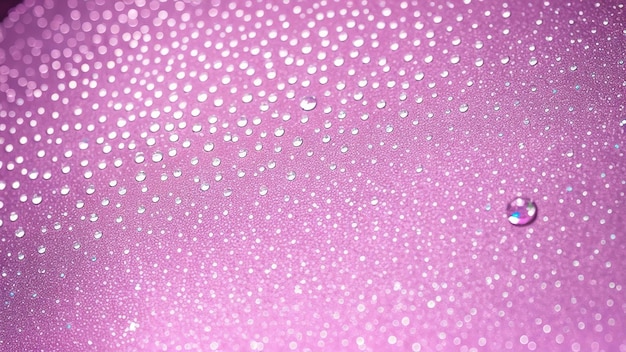 Macro astratto di gocce d'acqua su superficie lucida con gesso rosa