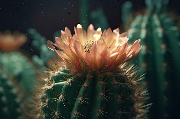 Macro closeup di cactus in fiore IA generativa