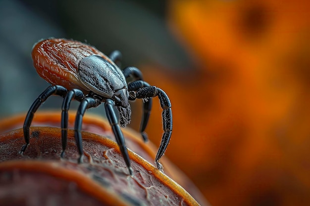 Macro dettagliato di Tick su superficie testurizzata