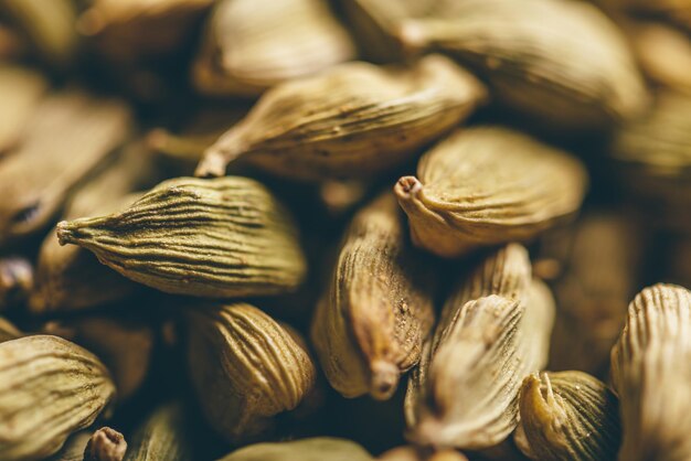 Macro di baccelli di cardamomo verde