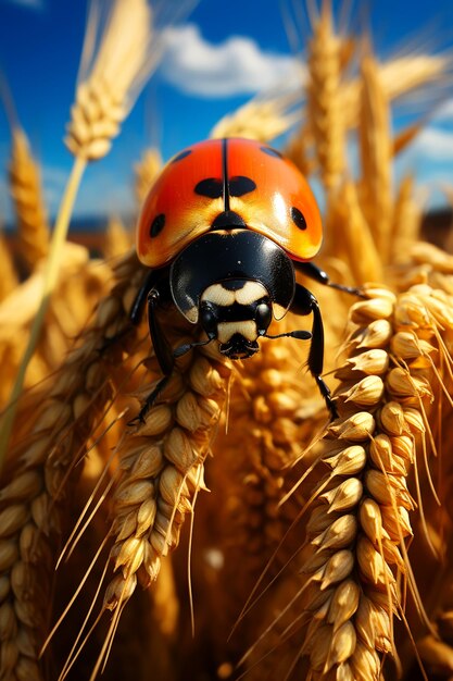 Macro di coccinelle sul grano di grano