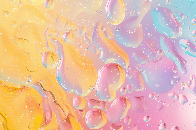 macro di olio mescolato con acqua su uno sfondo a gradiente colorato