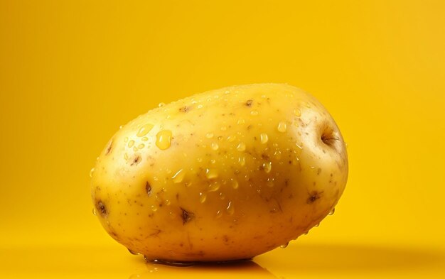 Macro di patate girato in studio su uno sfondo giallo solido generativo di Ai