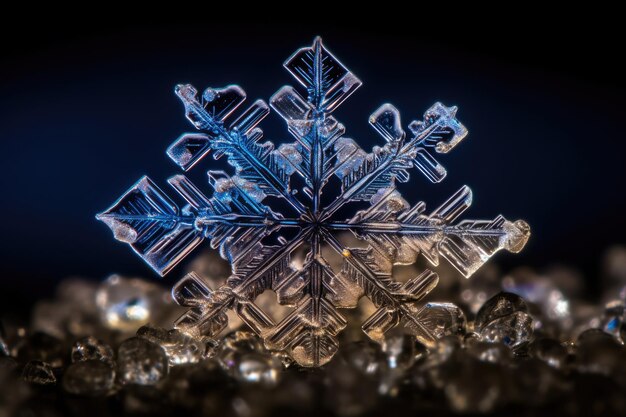 Macro foto di vero cristallo di neve ai generativo