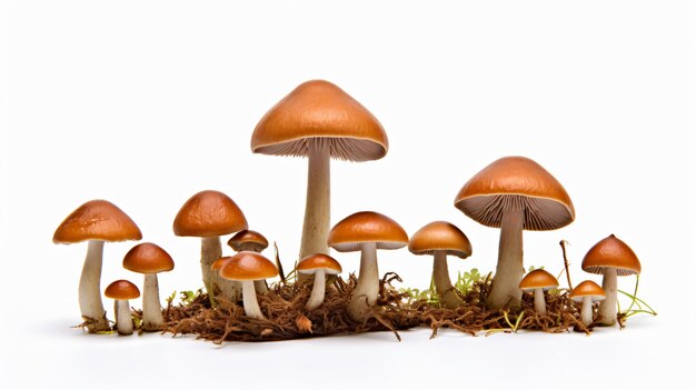 Macro funghi isolati su sfondo bianco