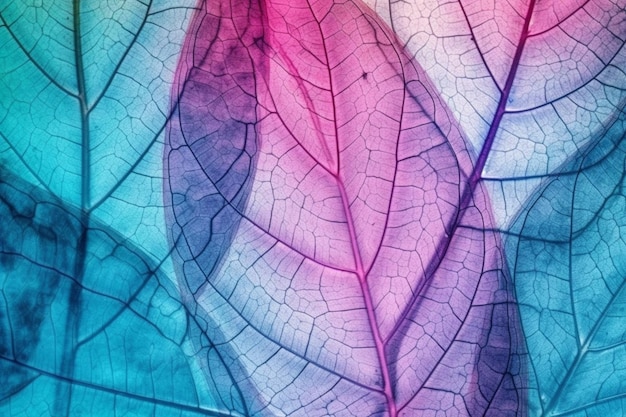 Macro lascia texture di sfondo blu turchese colore rosa Scheletro trasparente foglie Bright express