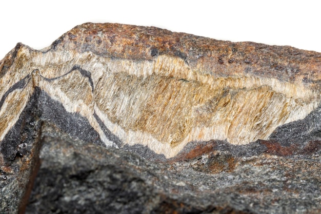 Macro pietra minerale Occhio di serpente nella roccia uno sfondo bianco