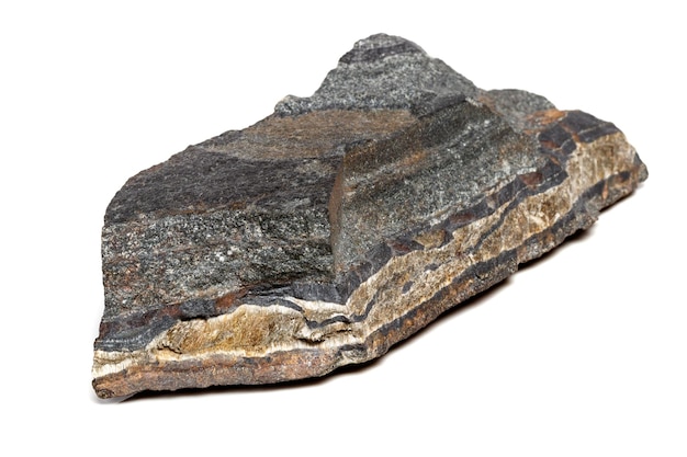 Macro pietra minerale Occhio di serpente nella roccia uno sfondo bianco