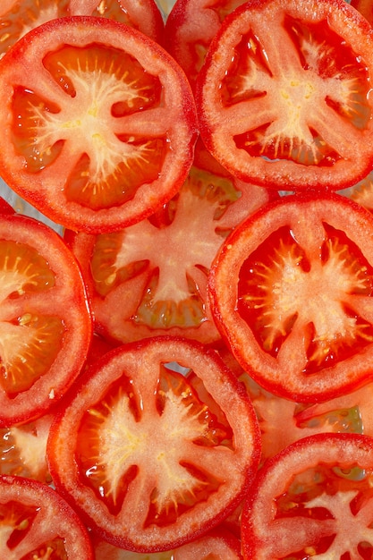 Macro Pomodori Fette di pomodoro Sfondo naturale con fettine di pomodoro