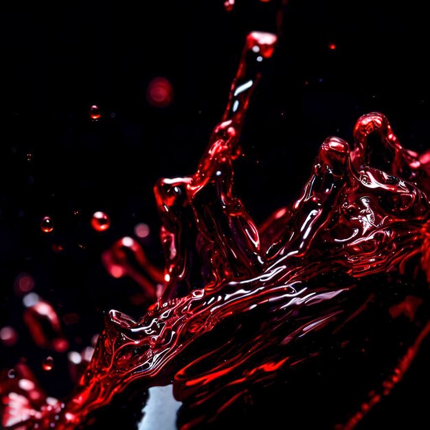Macro vino rosso su sfondo nero schizzi astratti
