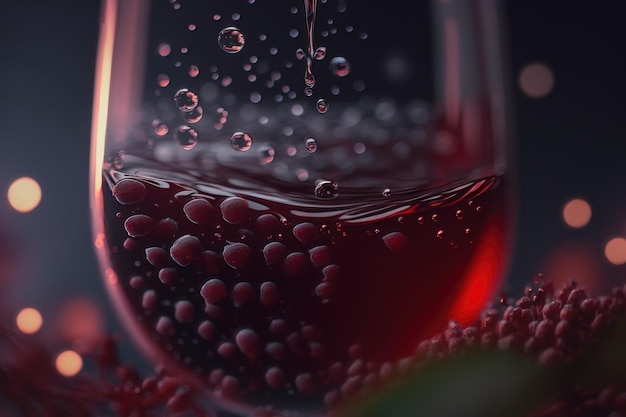 Macro vino rosso su sfondo nero spruzzi astratti Generazione AI