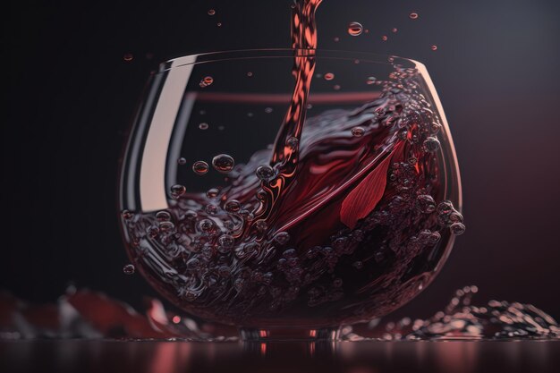 Macro vino rosso su sfondo nero spruzzi astratti Generazione AI