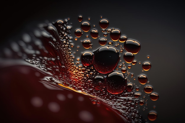 Macro vino rosso su sfondo nero spruzzi astratti Generazione AI